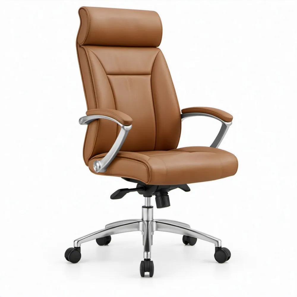 Bruine bureaustoel met hoge rugleuning, verstelbare zithoogte en armleuningen, 66 x 70 x 118-128 cm