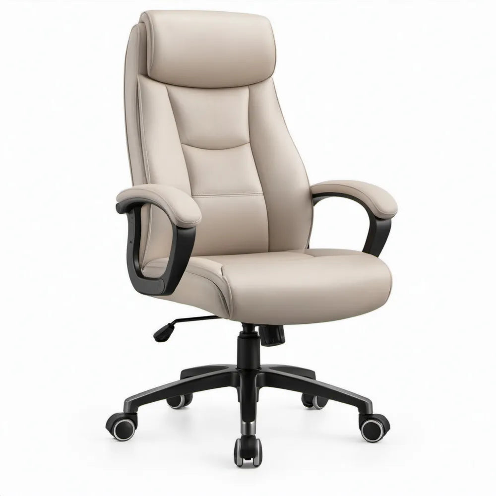 Beige directiestoel van PU-kunstleer met hoge rugleuning, 64 x 65 x 112-122 cm
