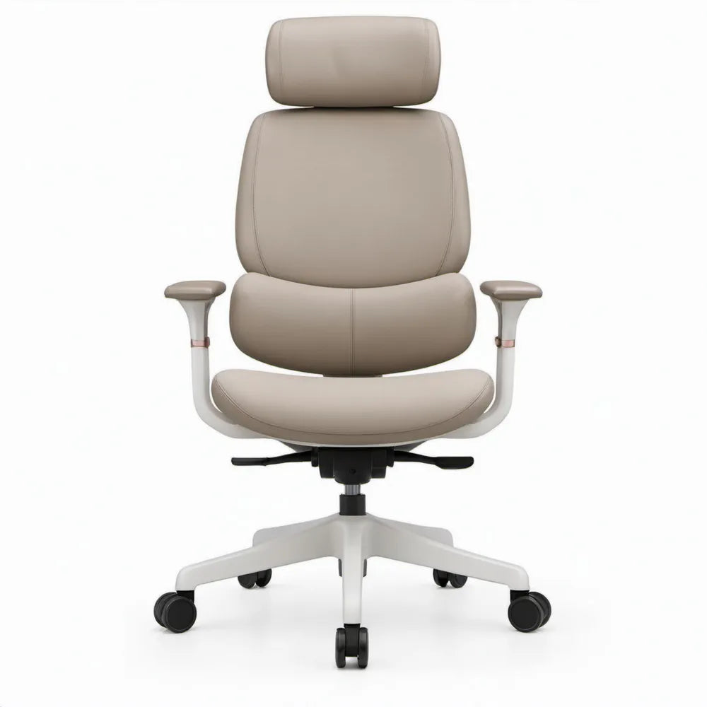 Ergonomische bureaustoel met hoofdsteun en armleuningen, 68 x 68 x 117-127 cm, taupe