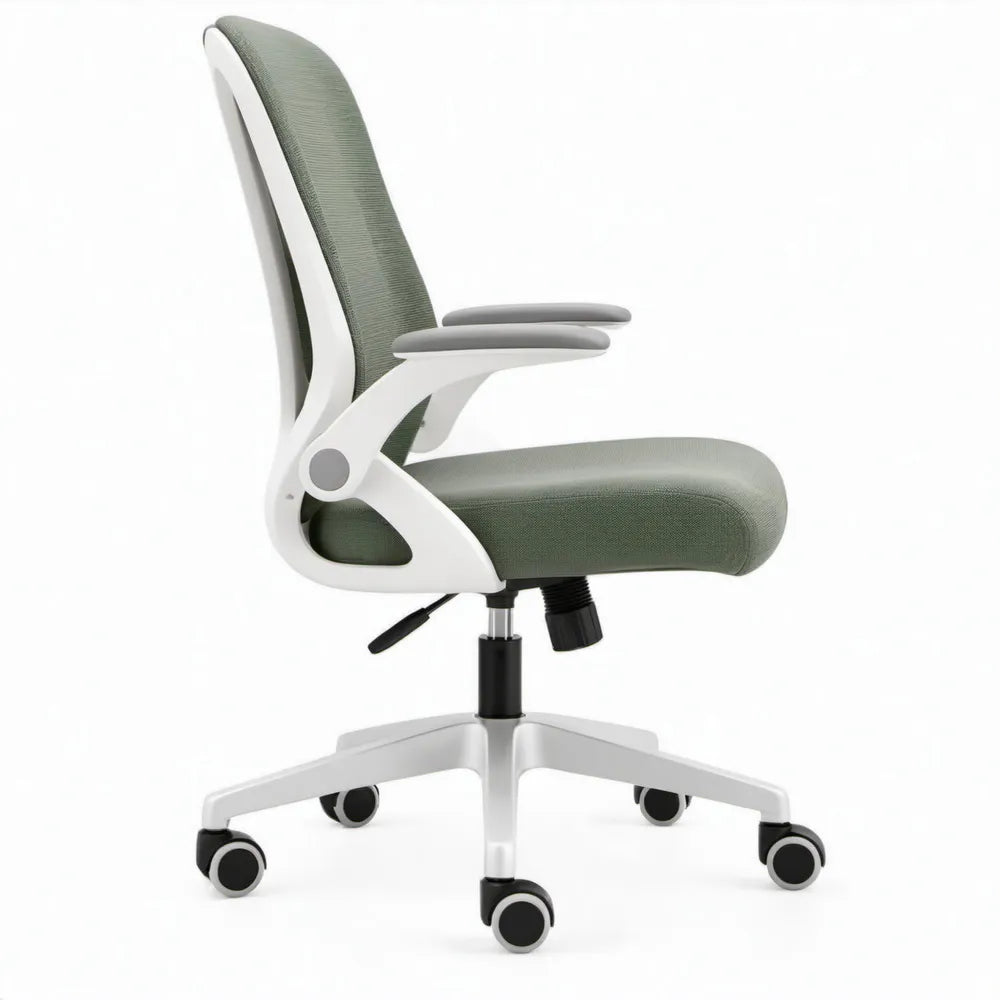 Ergonomische bureaustoel groen/wit met vaste armleuningen en wielen, 62 x 62 x 114-124 cm
