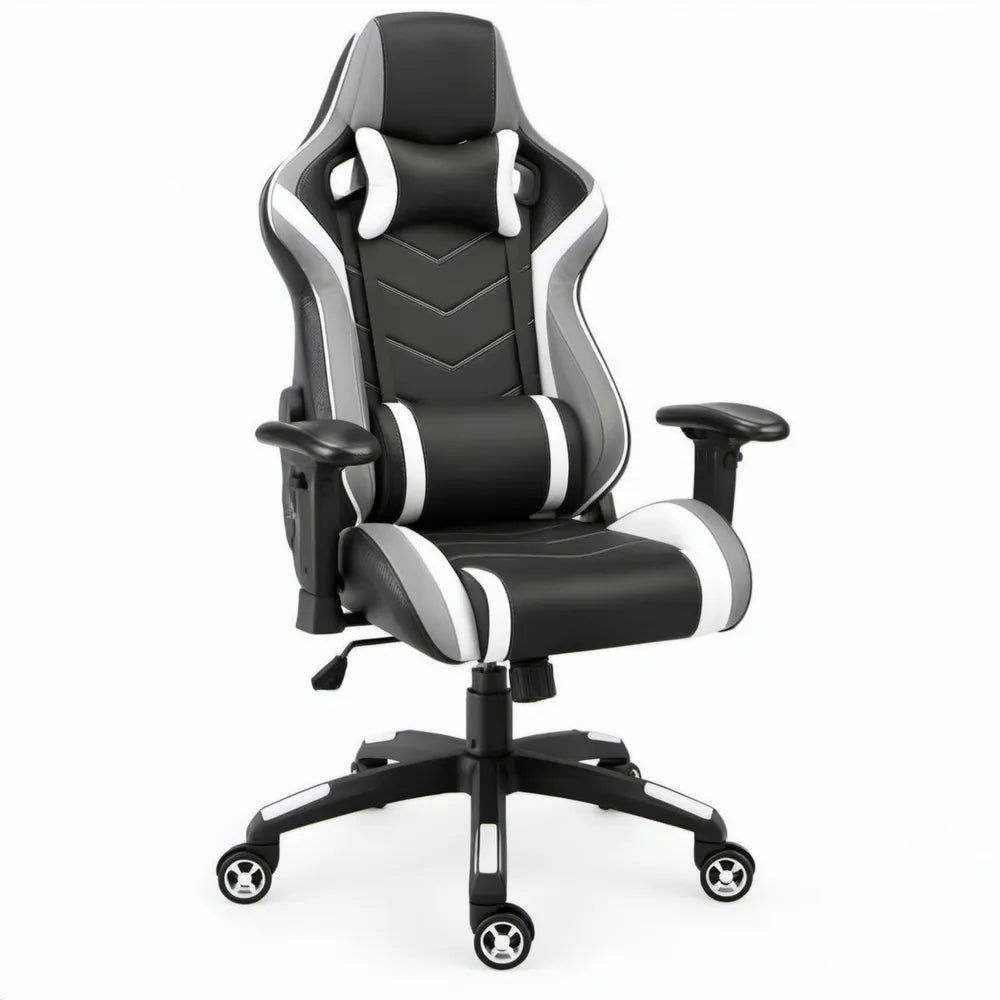 Verstelbare gamingstoel zwart/wit/grijs van PU-kunstleer, 68 x 70 x 124-134 cm