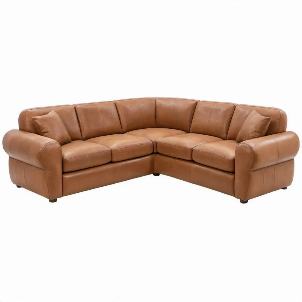 5-zits hoekbank van cognacbruin PU-kunstleer, 250 x 250 x 90 cm
