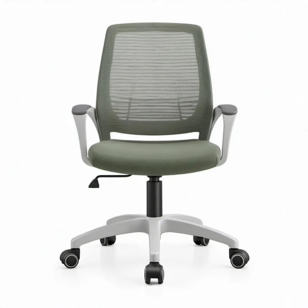 Bureaustoel met armleuningen en wielen, olijfgroen/grijs/zwart, 62 x 62 x 91-101 cm