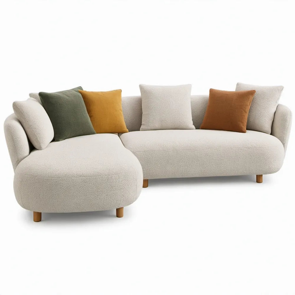 Gebogen hoekbank met loungedeel links 260 x 165 x 78 cm Crème bouclé