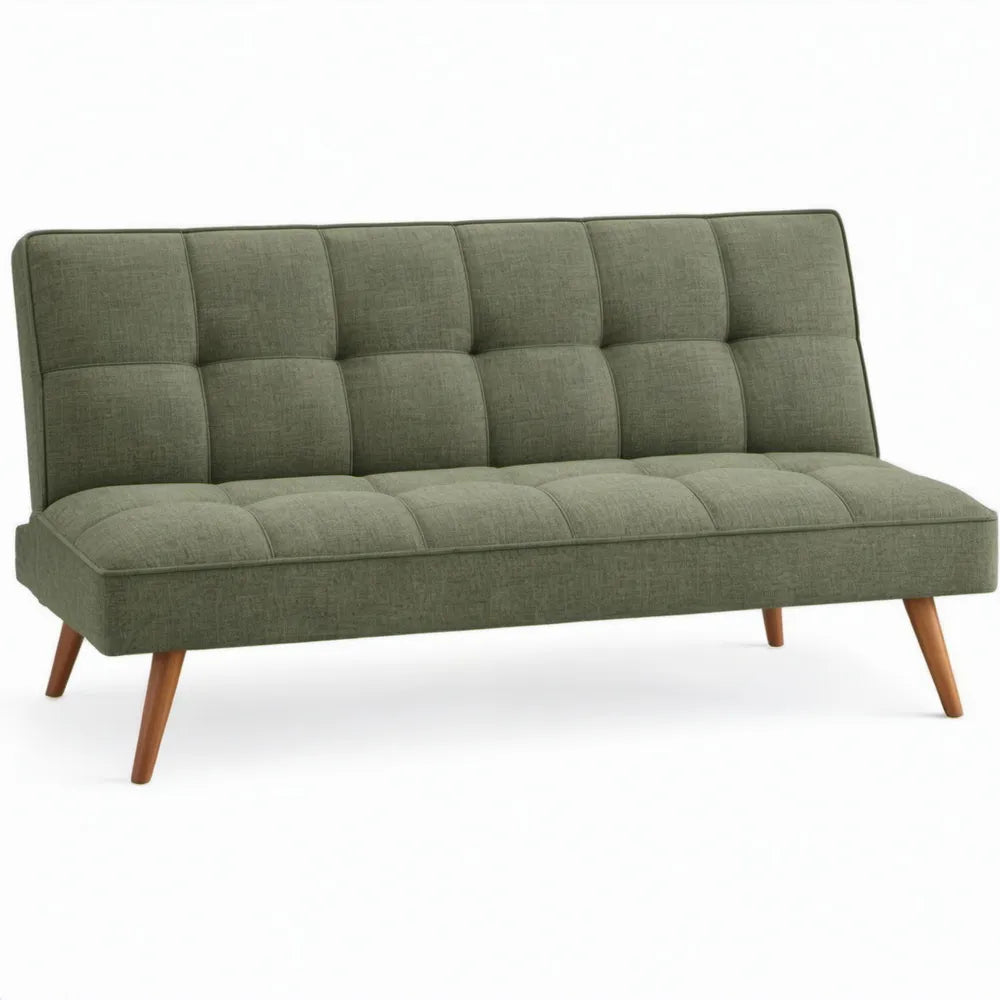 Retro slaapbank 3-zits 180 x 82 x 80 cm olijfgroen met houten poten