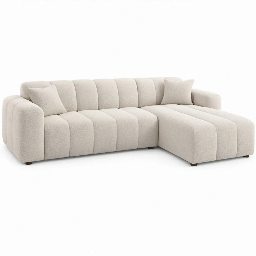 Crèmekleurige L-vormige hoekbank met chaise longue rechts 285 x 165 x 78 cm