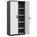 Stalen archiefkast 185 x 90 x 40 cm met 4 verstelbare legplanken en afsluitbare schuif- en draaideur, Grijs/Antraciet