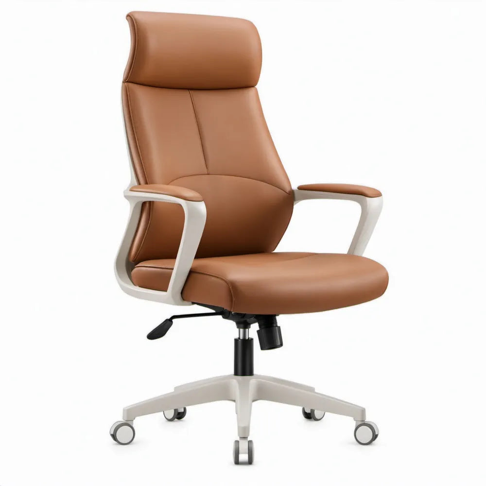 Ergonomische bureaustoel met hoge rugleuning, bruin PU-kunstleer, 66 x 68 x 119-129 cm