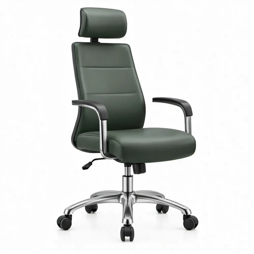Groene directiestoel met hoofdsteun van PU-kunstleer, 66 x 66 x 118-128 cm