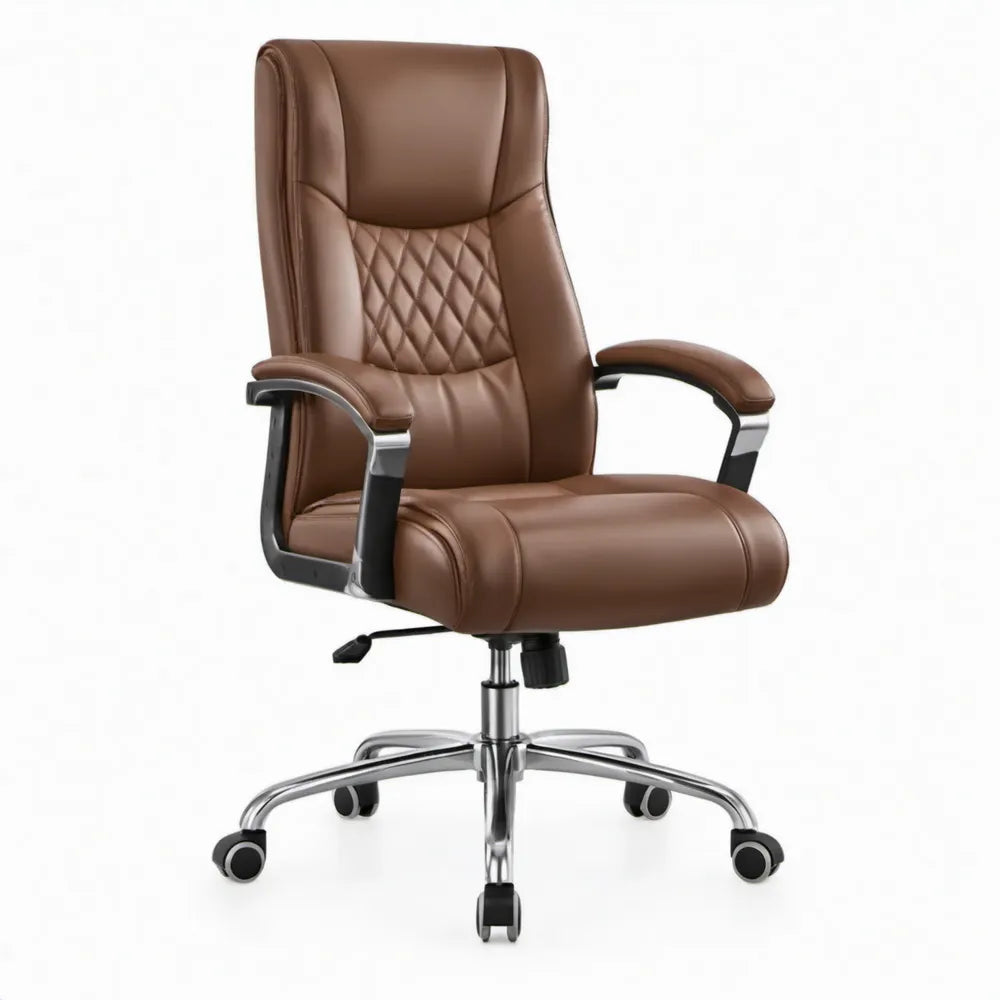 Ergonomische directiestoel met hoge rugleuning, bruin PU-kunstleer, 68 x 70 x 112-122 cm
