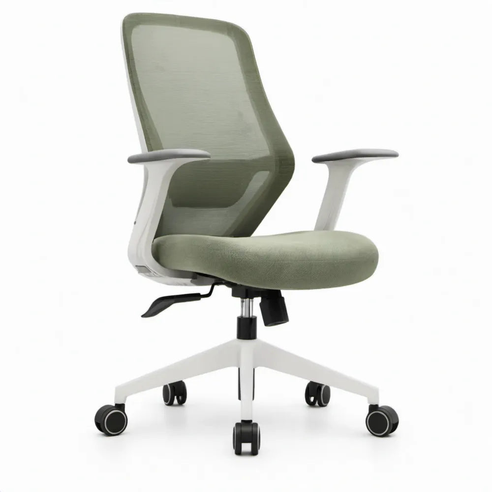 Ergonomische bureaustoel met verstelbare hoogte, lendensteun en kantelmechanisme Groen/Wit/Zwart, 64 x 64 x 96-106 cm