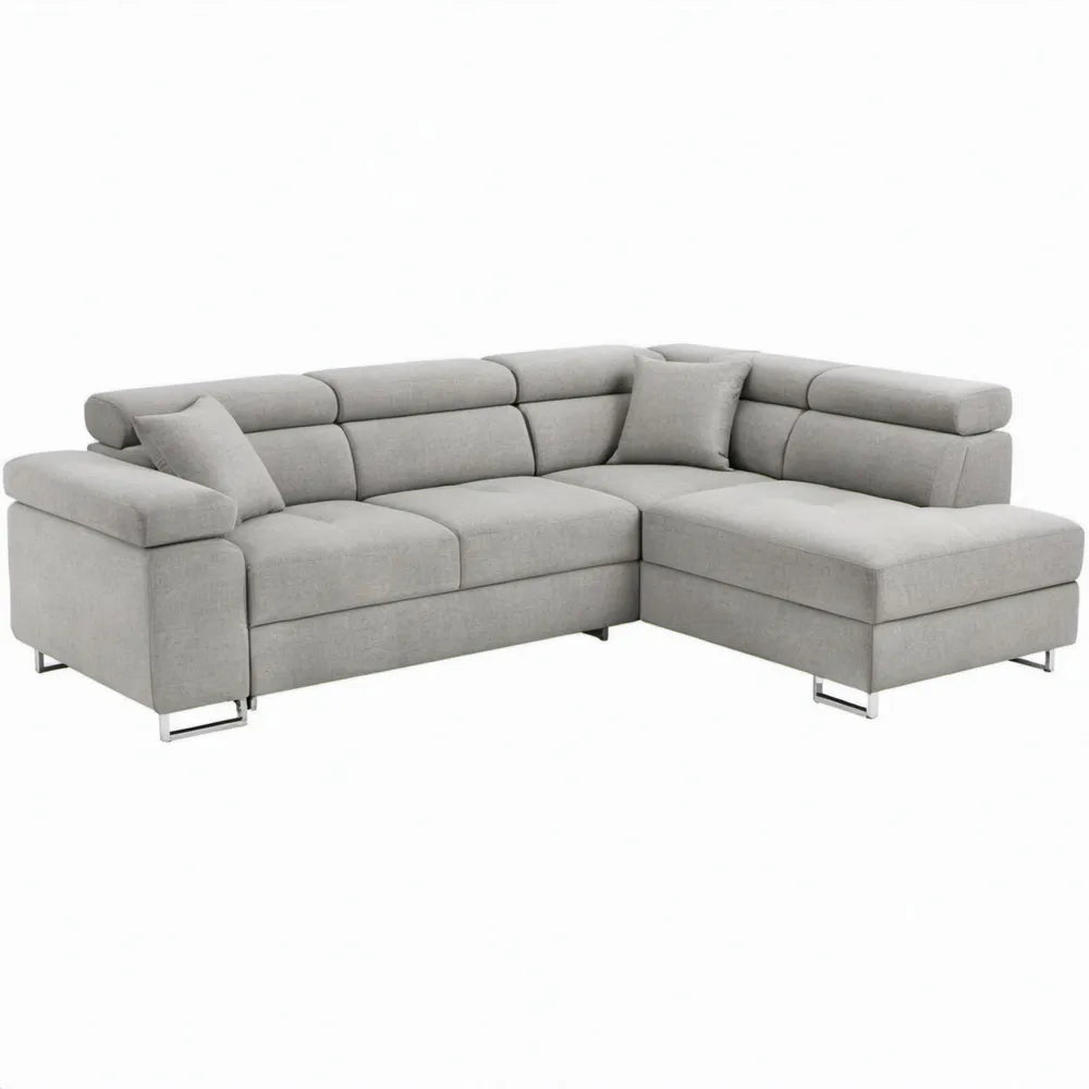L-vormige hoekbank met chaise longue rechts 270 x 170 x 85 cm lichtgrijs polyester