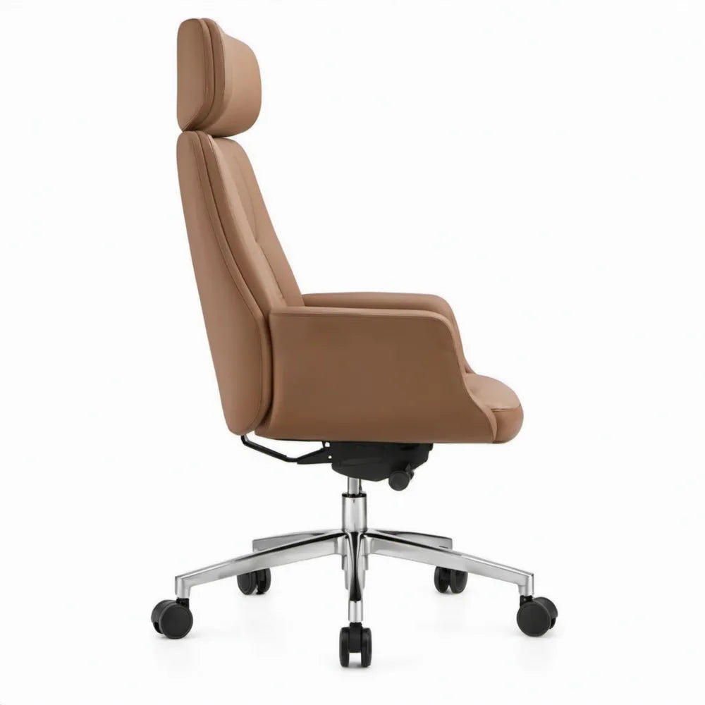 Ergonomische bureaustoel met hoge rugleuning en hoofdsteun, 68 x 70 x 118-128 cm, bruin PU-leer