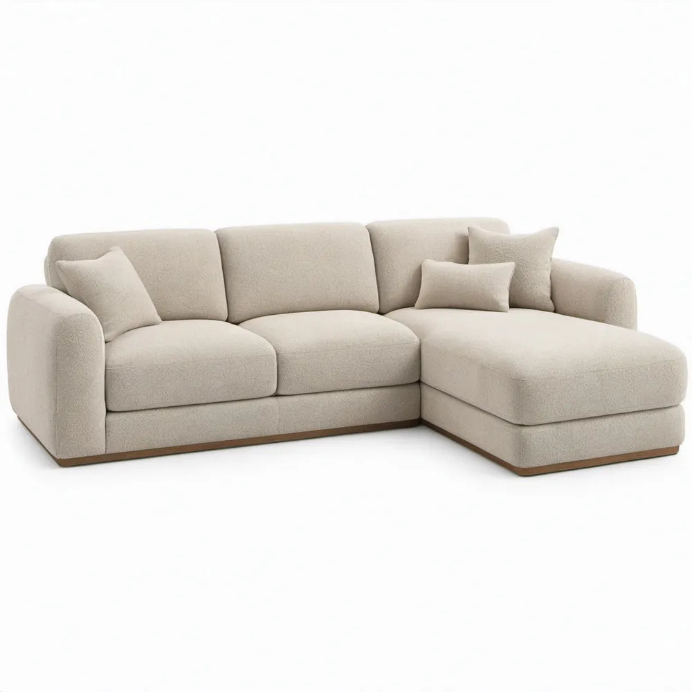 Hoekbank met chaise longue rechts 280 x 170 x 85 cm in crème bouclé