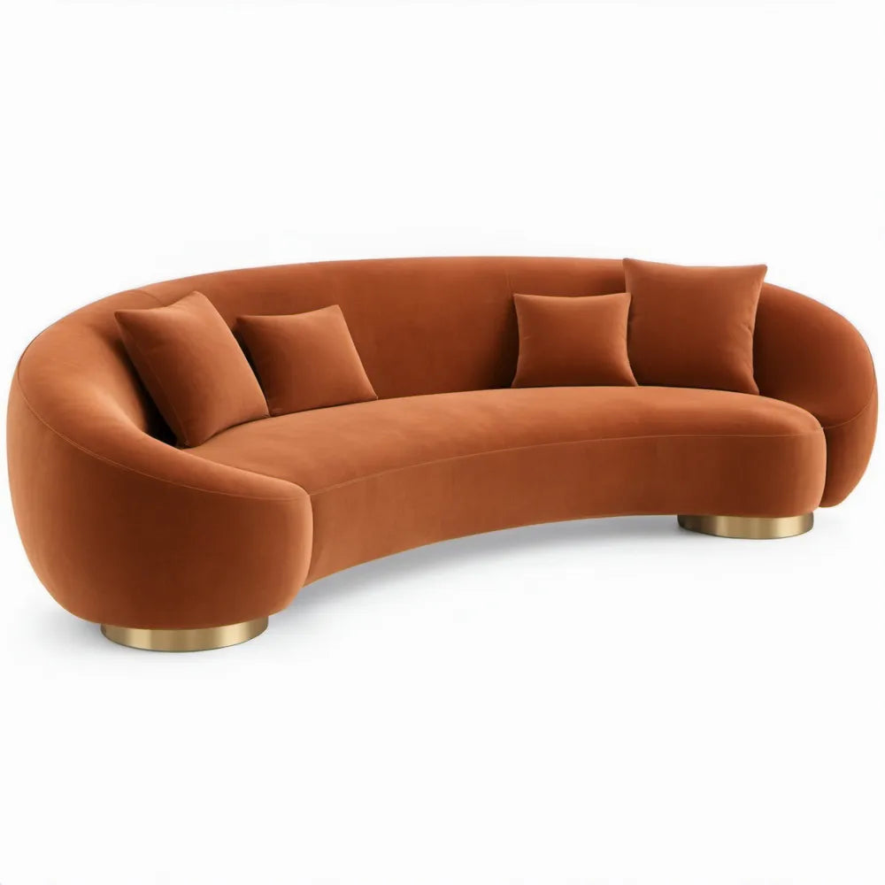 Gebogen 4-zitsbank 280 x 105 x 75 cm van terracottakleurig polyesterfluweel